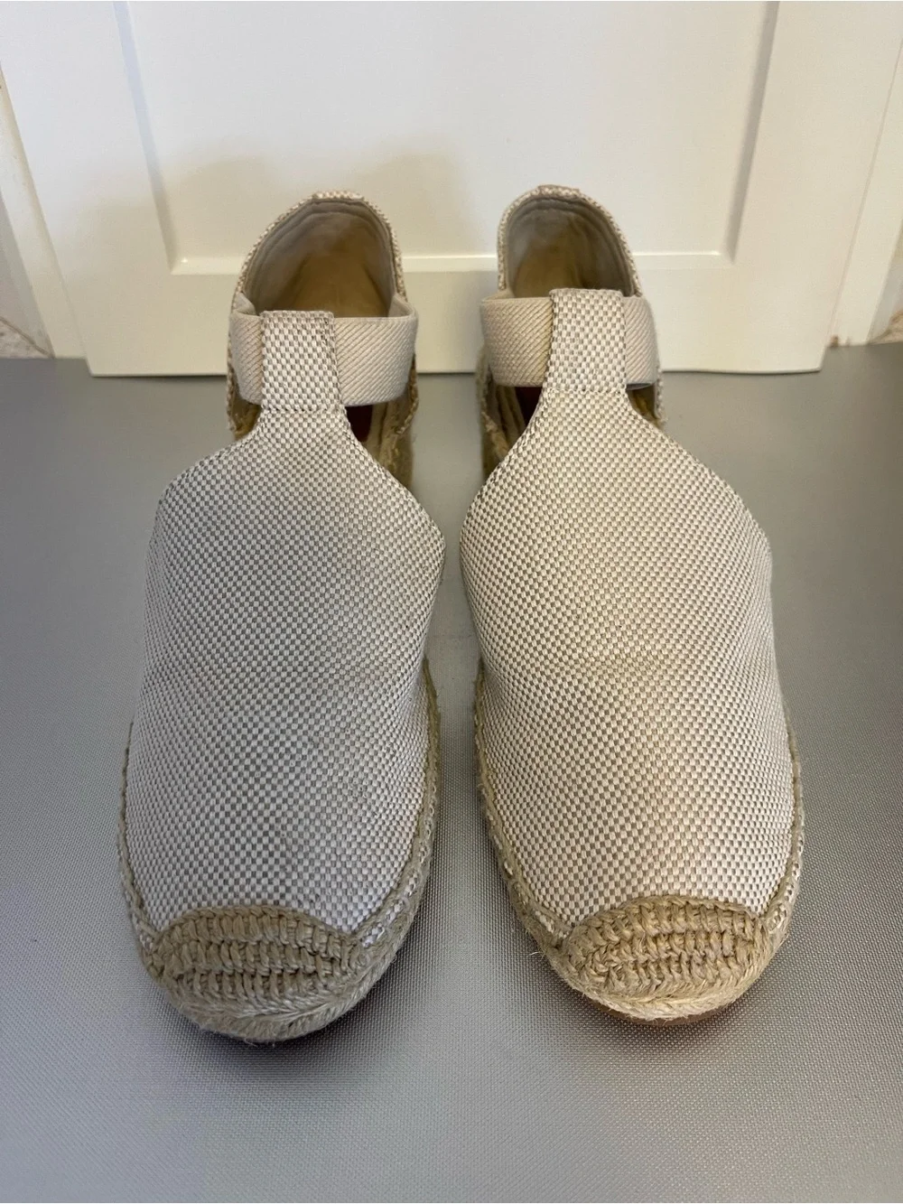 Tory Burch Beige Catalina 3 Espadrille Wedge Sandals Sz 10.5